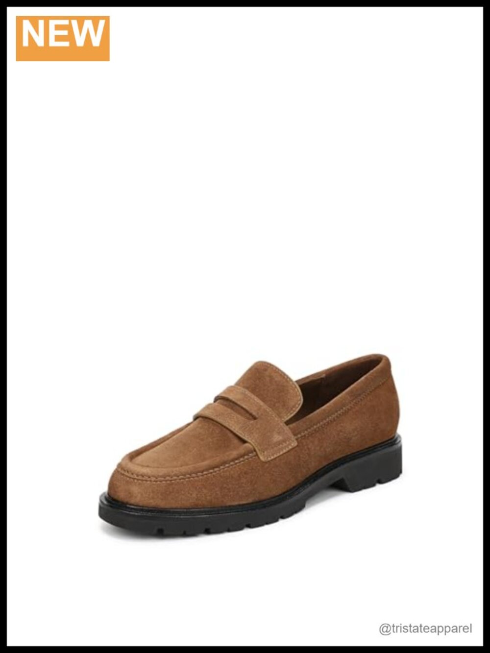 Suede Leather Slip-On Loafers with Block Heel Round Toe Casual